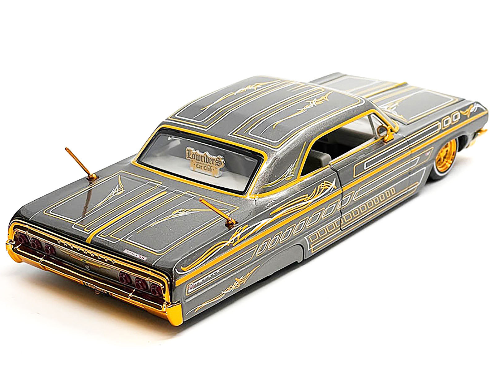 1964 Chevrolet Impala SS Lowrider Gray Metallic with Gold Graphics "Lowriders" "Maisto Design" Series 1/26 Diecast Model Car by Maisto - Premium  from Maisto - Just $50.99! Shop now at Rapidvehicles