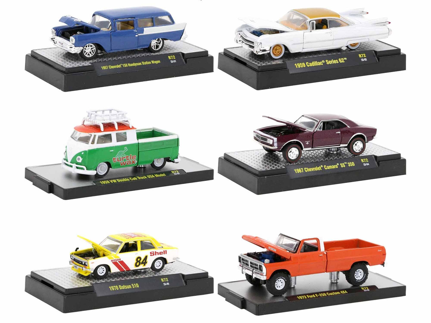 "Auto Meets" Set of 6 Cars IN DISPLAY CASES Release 72 Limited - Premium 1/64 Scale Sets from M2 - Just $79.19! Shop now at Rapidvehicles