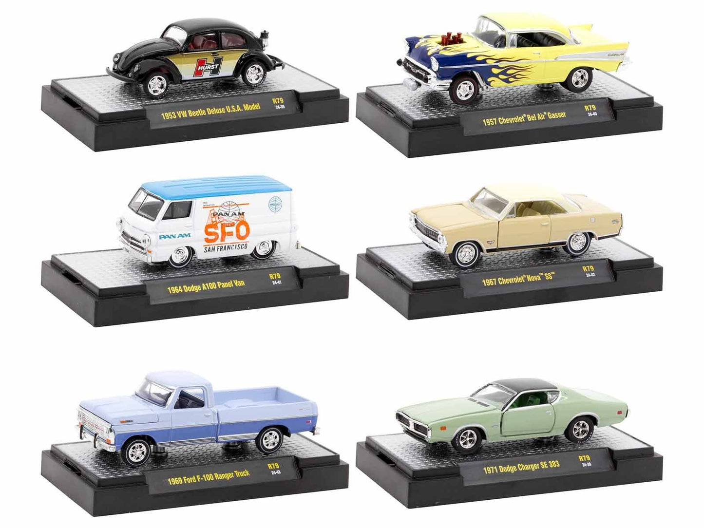 "Auto Meets" Set of 6 Cars IN DISPLAY CASES Release 79 Limited - Premium 1/64 Scale Sets from M2 - Just $88.19! Shop now at Rapidvehicles