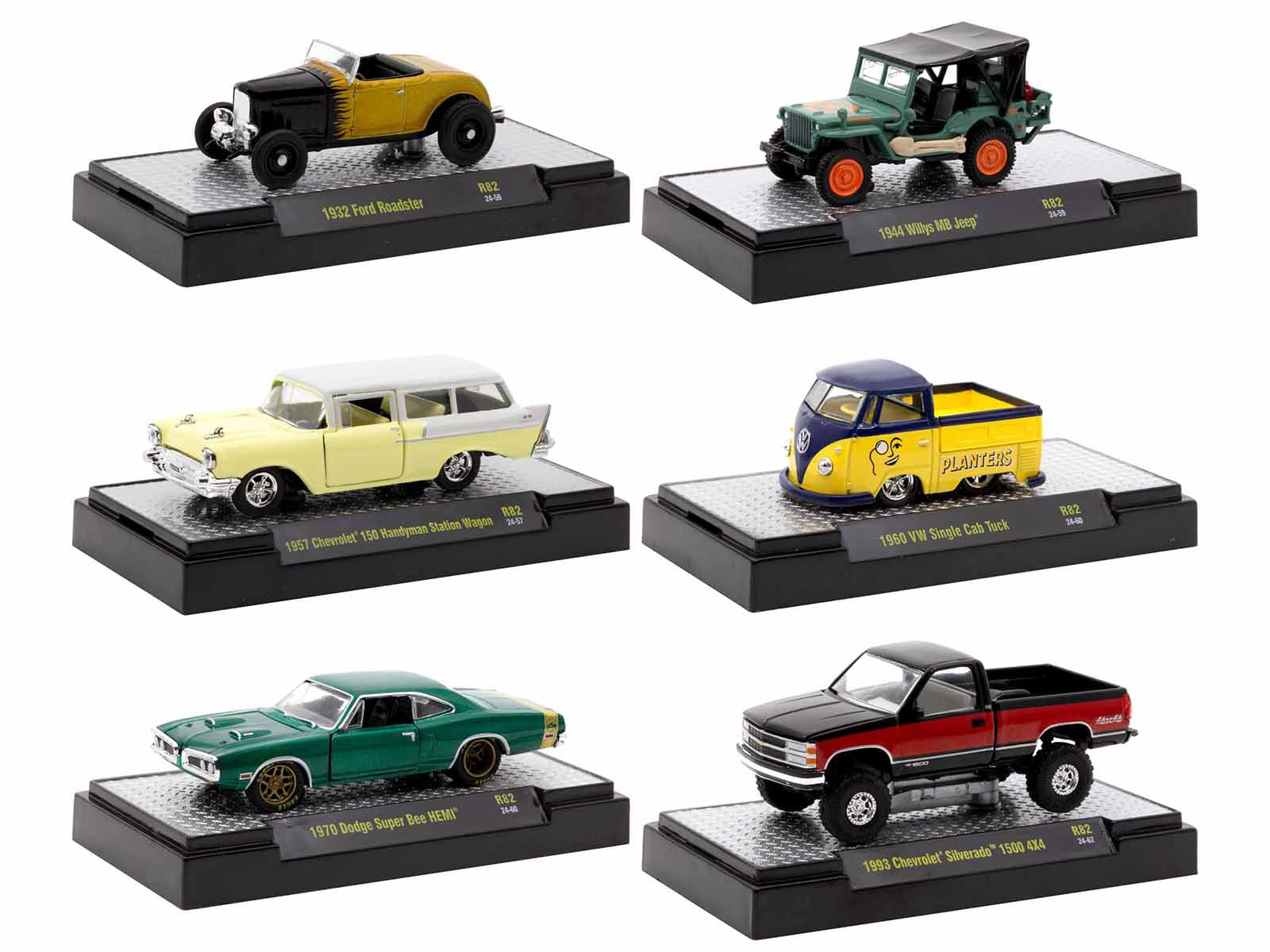 "Auto Meets" Set of 6 Cars IN DISPLAY CASES Release 82 Limited Edition 1/64 Diecast Model Cars by M2 Machines free shipping USA