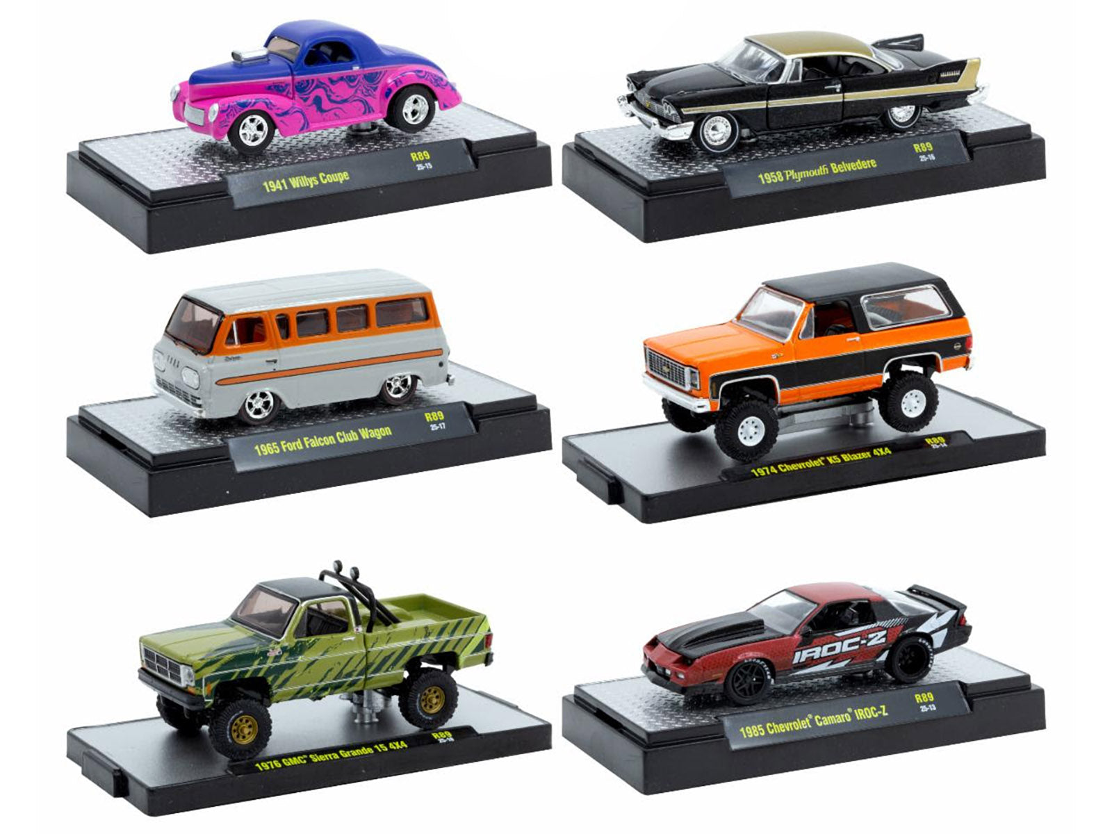 "Auto Meets" Set of 6 Cars IN DISPLAY CASES Release 89 Limited Edition 1/64 Diecast Model Cars by M2 Machines free shipping USA