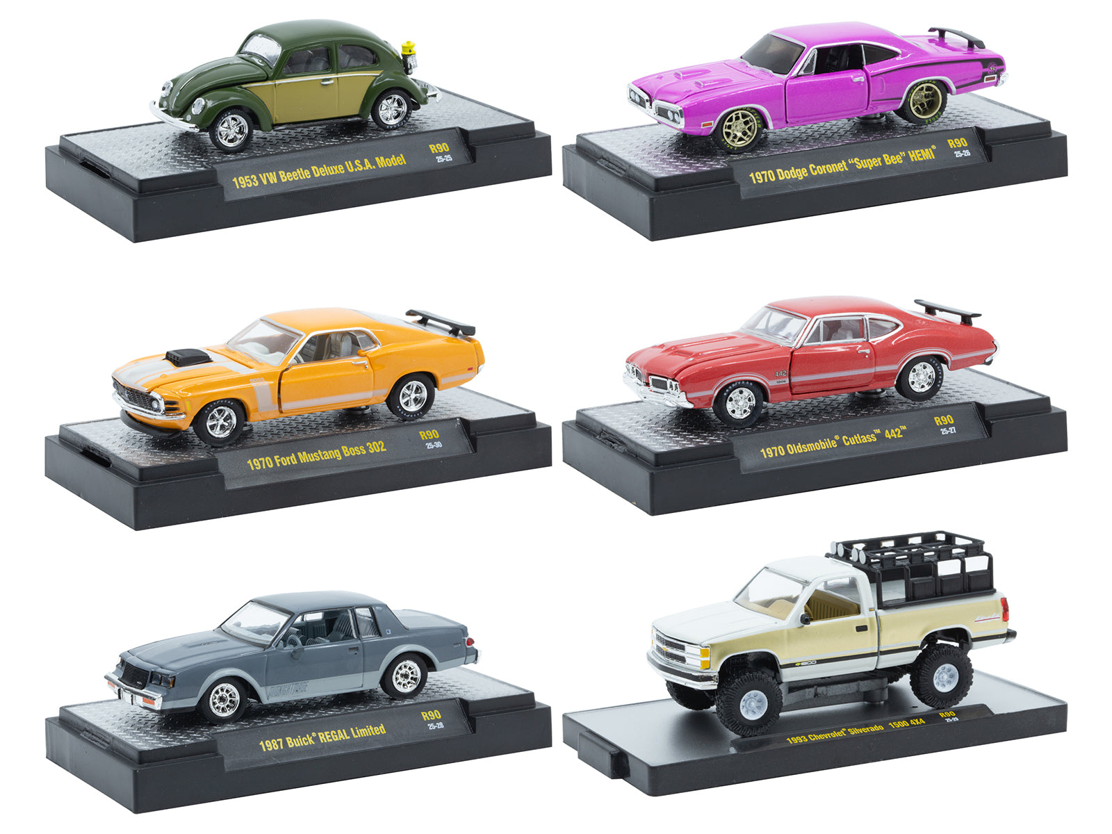 "Auto Meets" Set of 6 Cars IN DISPLAY CASES Release 90 Limited Edition 1/64 Diecast Model Cars by M2 Machines free shipping USA