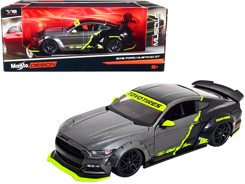 2015 Ford Mustang GT 5.0 Gray Metallic and Black with Graphics "Modern Muscle" Series 1/18 Diecast Model Car by Maisto - Premium  from Maisto - Just $79.99! Shop now at Rapidvehicles