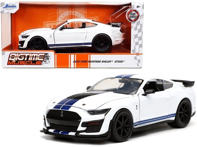 2020 Ford Mustang Shelby GT500 White with Blue Stripes "Bigtime - Premium Mustang Models from Jada - Just $42.99! Shop now at Rapidvehicles