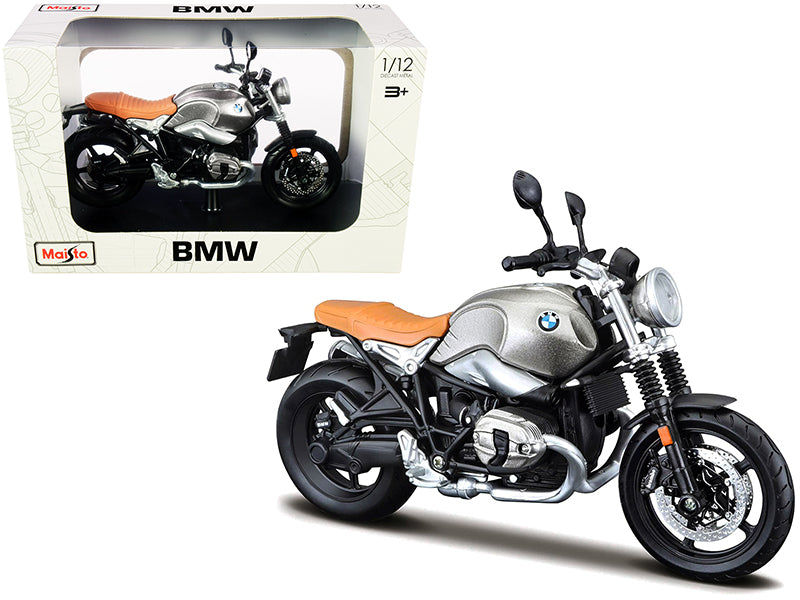 BMW R nineT Scrambler Meatllic Gray with Plastic Display Stand 1/12 Diecast Motorcycle Model by Maisto free shipping USA