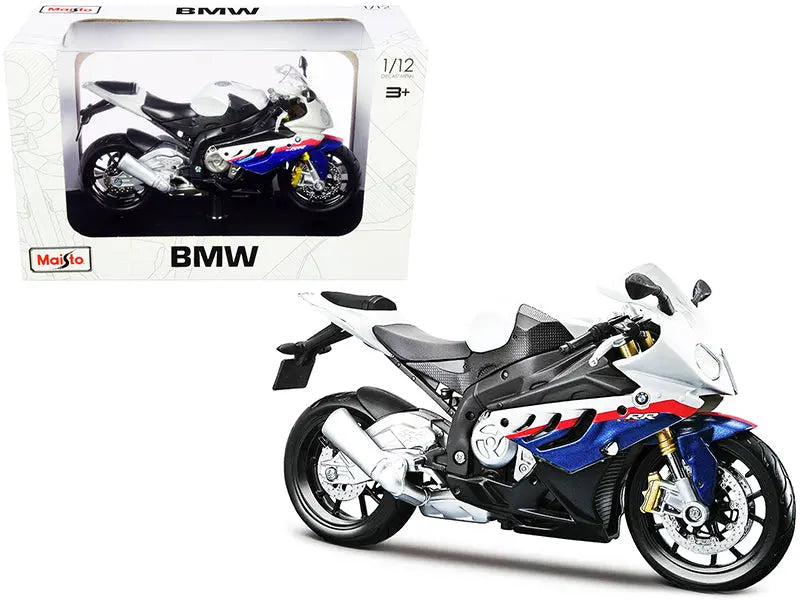 BMW S 1000 RR White with Blue and Red Stripes with Plastic Display 