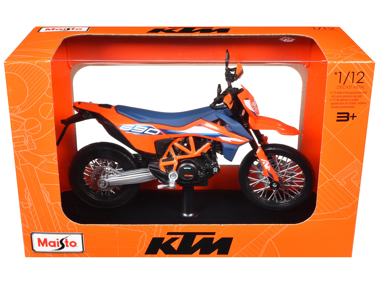 2023 KTM 690 SMC R Orange and Blue with Display Base 1/12 Diecast Model by Maisto free shipping USA