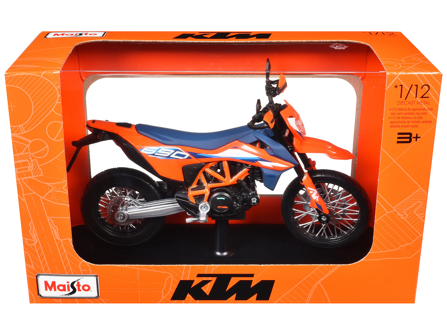 2023 KTM 690 SMC R Orange and Blue with Display Base 1/12 Diecast Model by Maisto