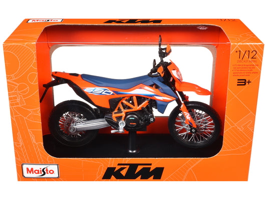 2023 KTM 690 SMC R Orange and Blue with Display Base 1/12 Diecast Model by Maisto