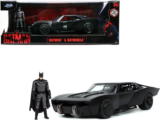 Batmobile Matt Black with Batman Diecast Figure "The Batman" (2022) Movie "DC Comics" 1/24 Diecast Model Car by Jada free shipping USA