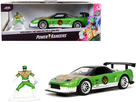 2002 Honda NSX Type-R Japan Spec RHD (Right Hand Drive) and Green Ranger Diecast Figurine "Power Rangers" "Hollywood Rides" Series 1/32 Diecast Model Car by Jada free shipping USA