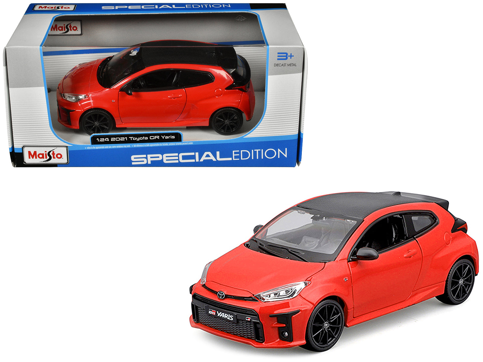 2021 Toyota GR Yaris Red with Carbon Top "Special Edition" Series 1/24 Diecast Model Car by Maisto free shipping USA