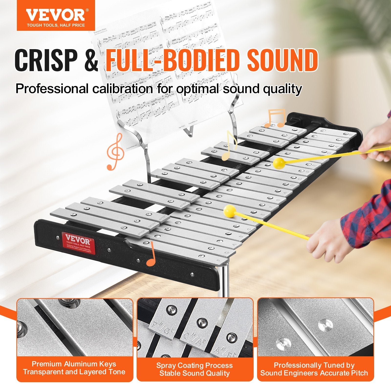 VEVOR 32 Note Glockenspiel Xylophone Bell Kit, Professional Percussion Instrument Set with Mallets, Drum Sticks, Music Stand,  8" Practice Pad, Adjustable Stand and Carrying Bag for Students & Adults - Premium Instrument Accessories from VEVOR - Just $129.99! Shop now at Rapidvehicles