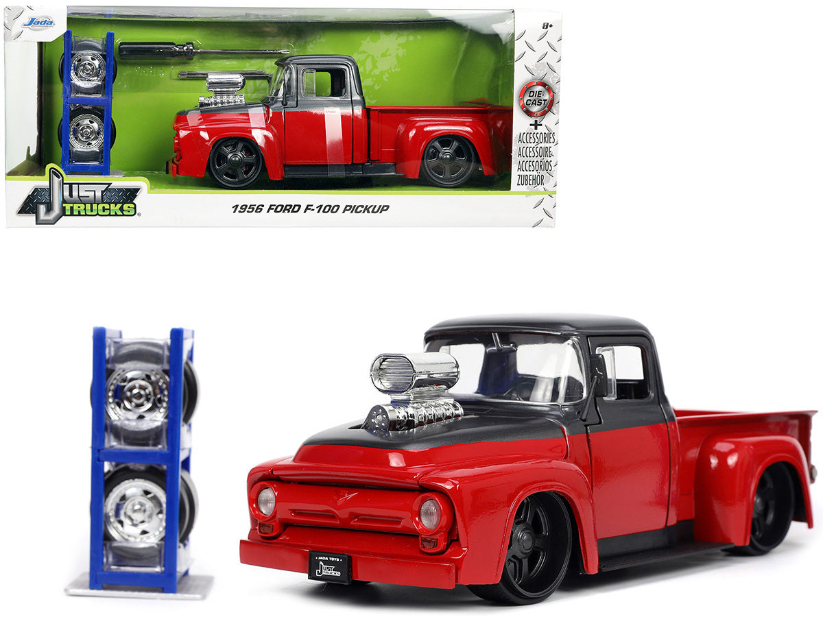 1956 Ford F-100 Pickup Truck Red and Dark Gray Metallic with - Premium Pickup Trucks Models from Jada - Just $61.19! Shop now at Rapidvehicles