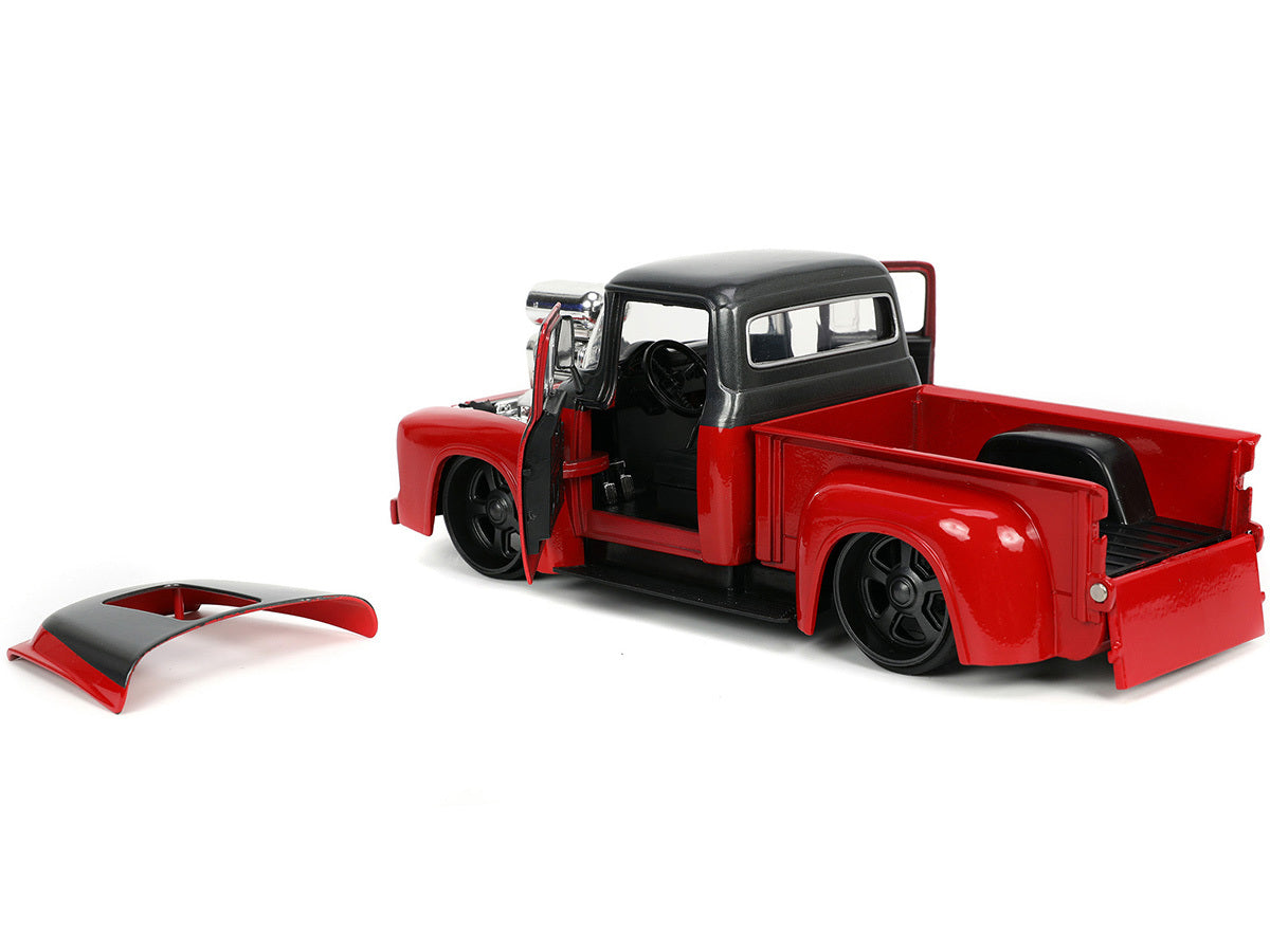 1956 Ford F-100 Pickup Truck Red and Dark Gray Metallic with Extra Wheels "Just Trucks" Series 1/24 Diecast Model Car by Jada - Premium Pickup Trucks Models from Jada - Just $54.99! Shop now at Rapidvehicles