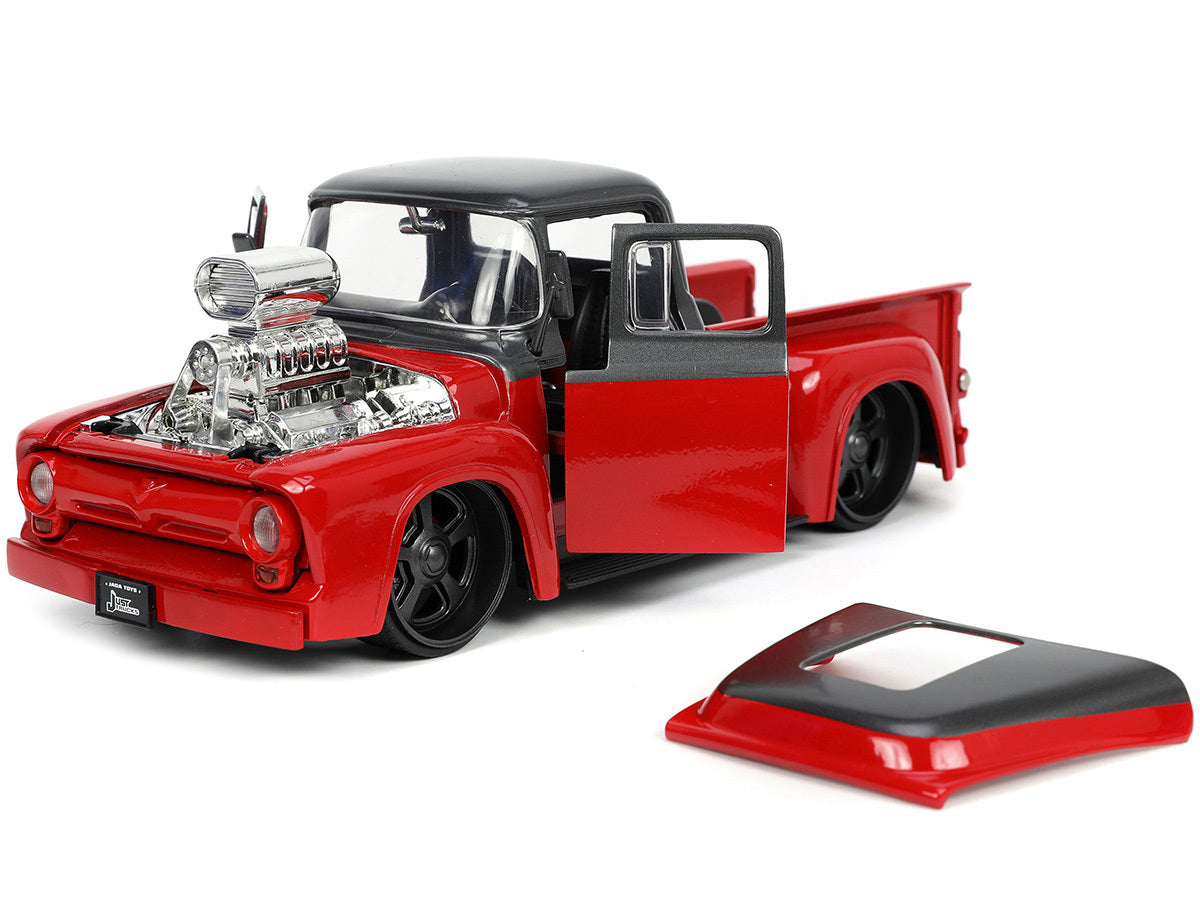 1956 Ford F-100 Pickup Truck Red and Dark Gray Metallic with Extra Wheels "Just Trucks" Series 1/24 Diecast Model Car by Jada - Premium Pickup Trucks Models from Jada - Just $54.99! Shop now at Rapidvehicles