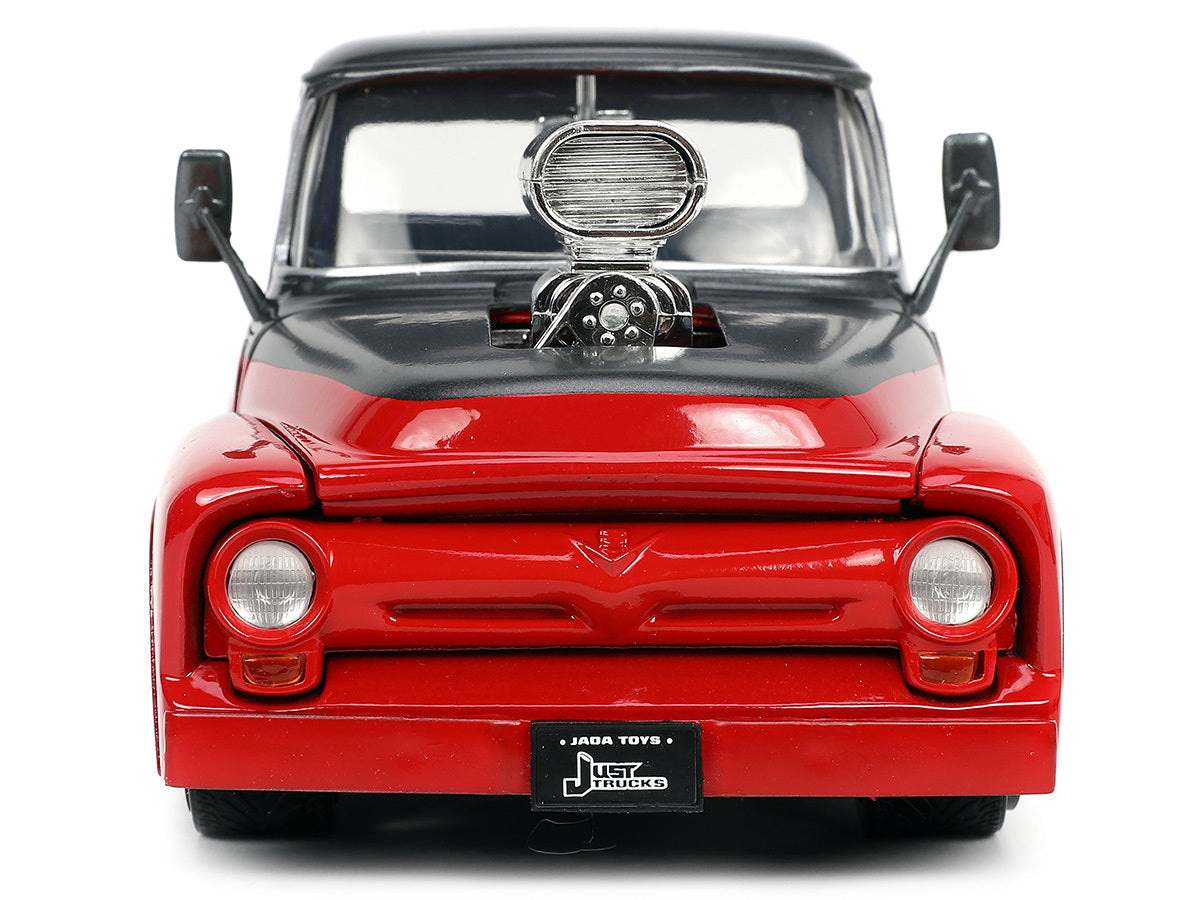 1956 Ford F-100 Pickup Truck Red and Dark Gray Metallic with Extra Wheels "Just Trucks" Series 1/24 Diecast Model Car by Jada - Premium Pickup Trucks Models from Jada - Just $54.99! Shop now at Rapidvehicles