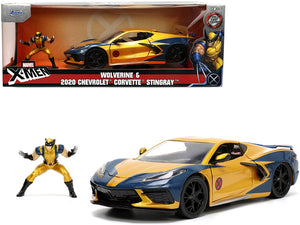 2020 Chevrolet Corvette C8 Stingray Gold Metallic and Dark Blue and Wolverine Diecast Figurine "X-Men" "Marvel" Series "Hollywood Rides" 1/24 Diecast Model Car by Jada - Premium Corvette Models from Jada - Just $59.59! Shop now at Rapidvehicles