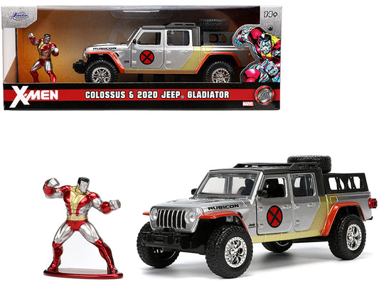 2020 Jeep Gladiator Pickup Truck Silver and Colossus Diecast Figurine "X-Men" Marvel "Hollywood Rides" Series 1/32 Diecast Model Car by Jada free shipping USA