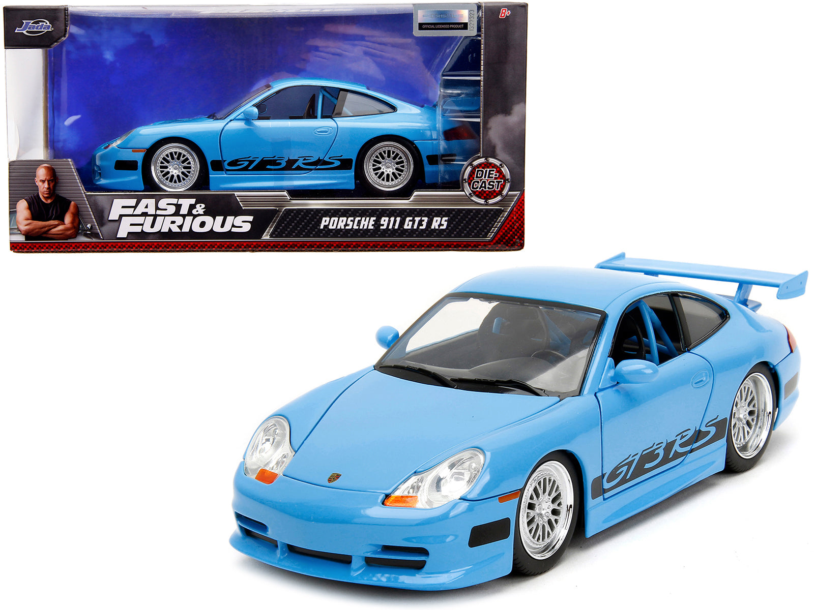 Porsche 911 GT3 RS Light Blue with Black Accents "Fast & Furious" Movie 1/24 Diecast Model Car by Jada free shipping USA