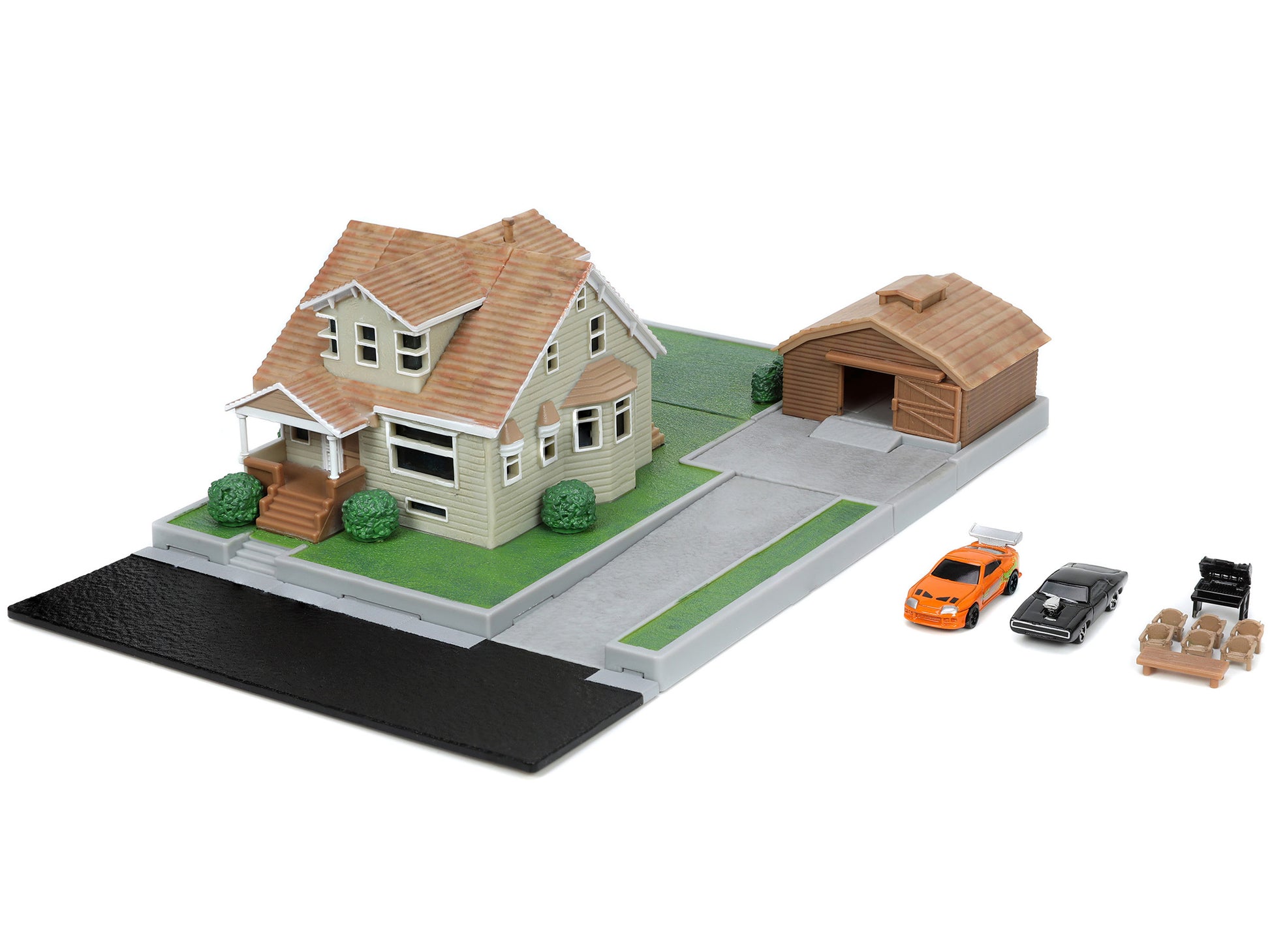 Toretto House Diorama with Dodge Charger Black and Toyota Supra - Premium Dioramas from Jada - Just $62.09! Shop now at Rapidvehicles