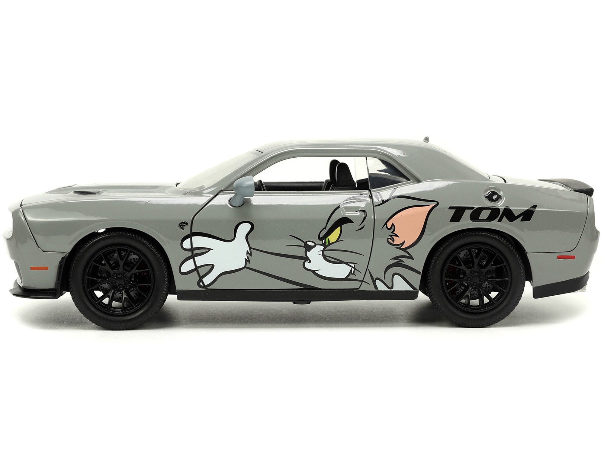 2015 Dodge Challenger Hellcat Gray with "Tom" Graphics and Jerry Diecast Figure "Tom and Jerry" "Hollywood Rides" Series 1/24 Diecast Model Car by Jada - Premium Movie/TV Series Models from Jada - Just $53.99! Shop now at Rapidvehicles