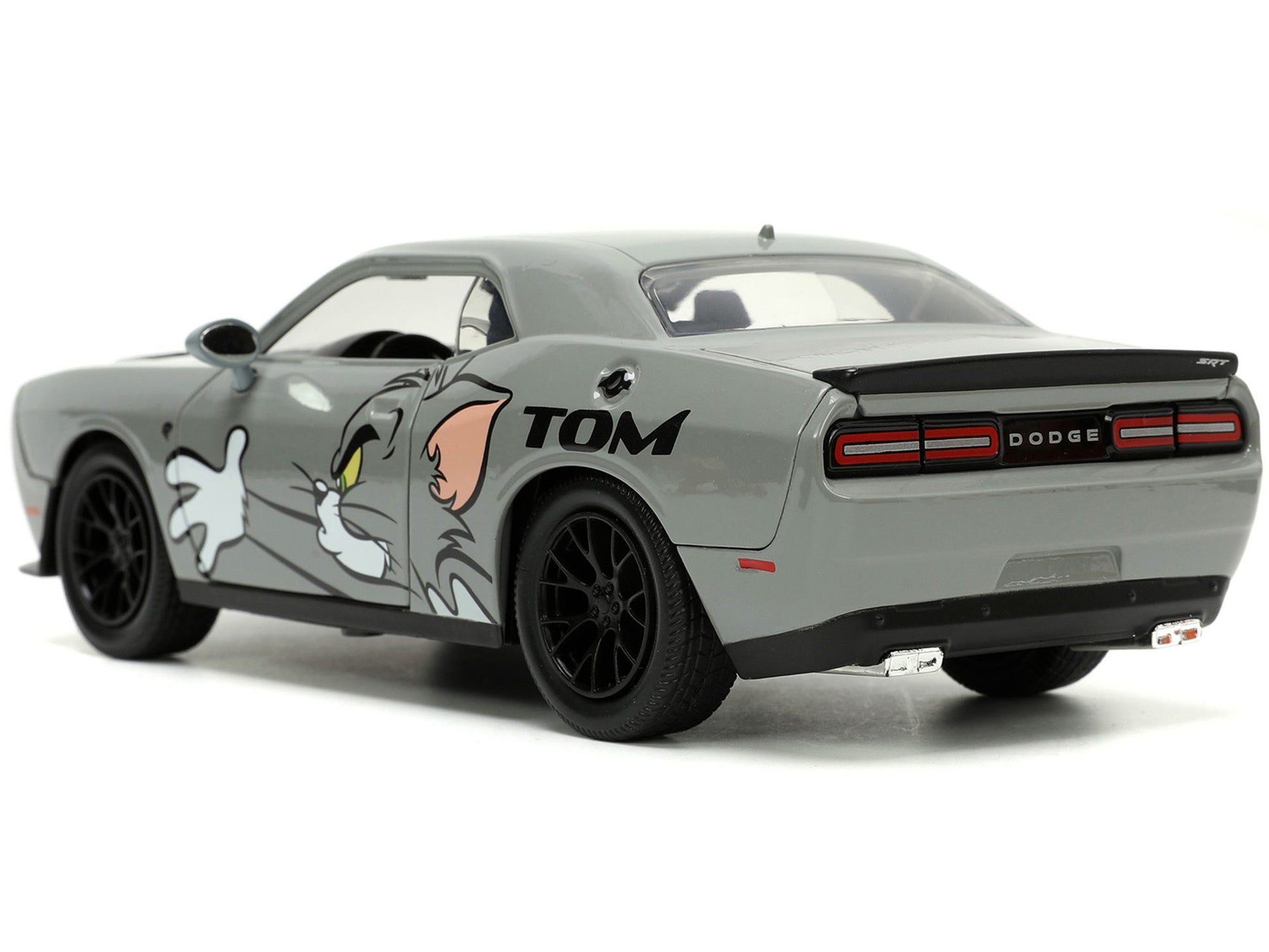 2015 Dodge Challenger Hellcat Gray with "Tom" Graphics and Jerry - Premium Movie/TV Series Models from Jada - Just $71.99! Shop now at Rapidvehicles