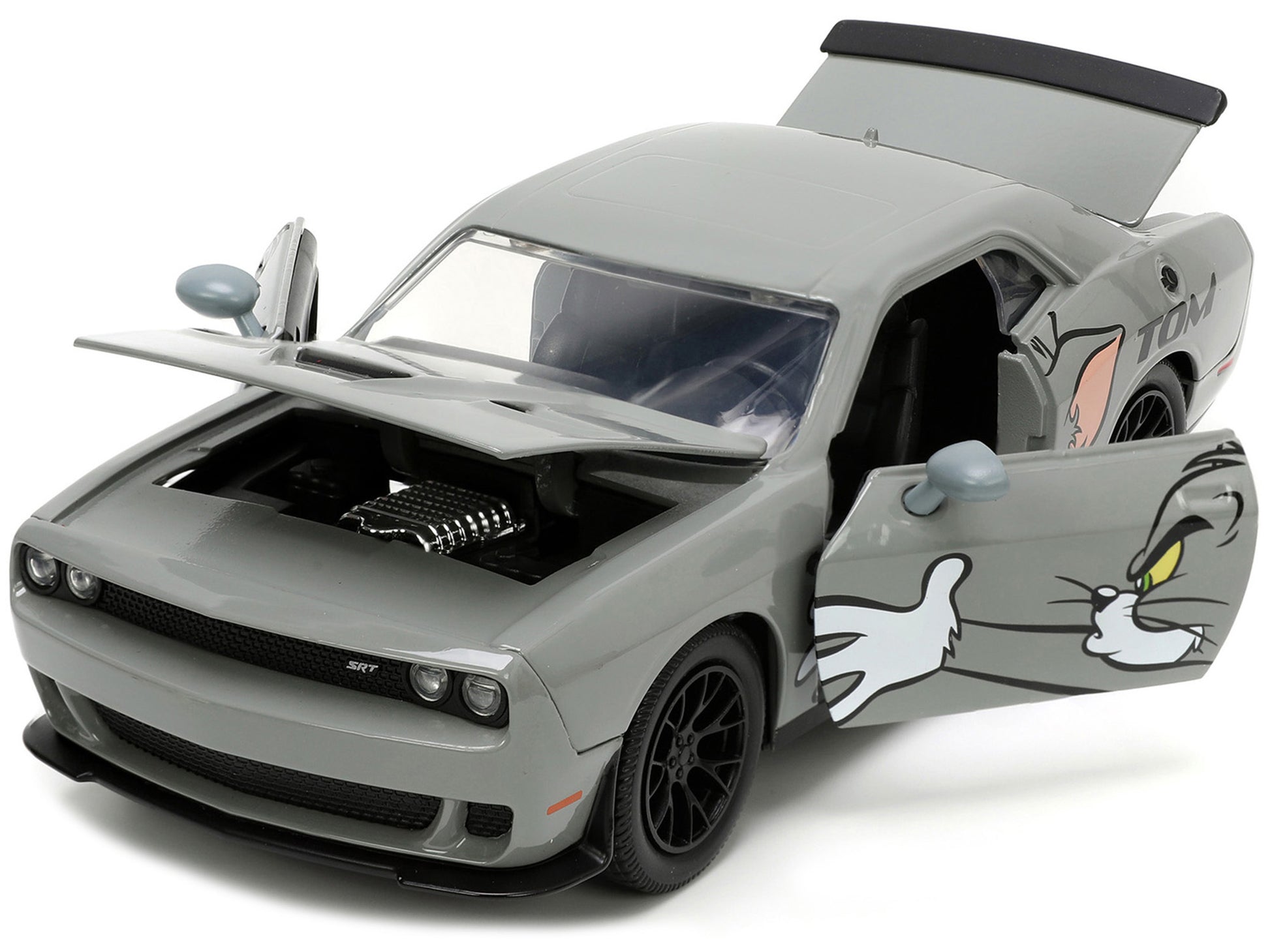 2015 Dodge Challenger Hellcat Gray with "Tom" Graphics and Jerry - Premium Movie/TV Series Models from Jada - Just $71.99! Shop now at Rapidvehicles