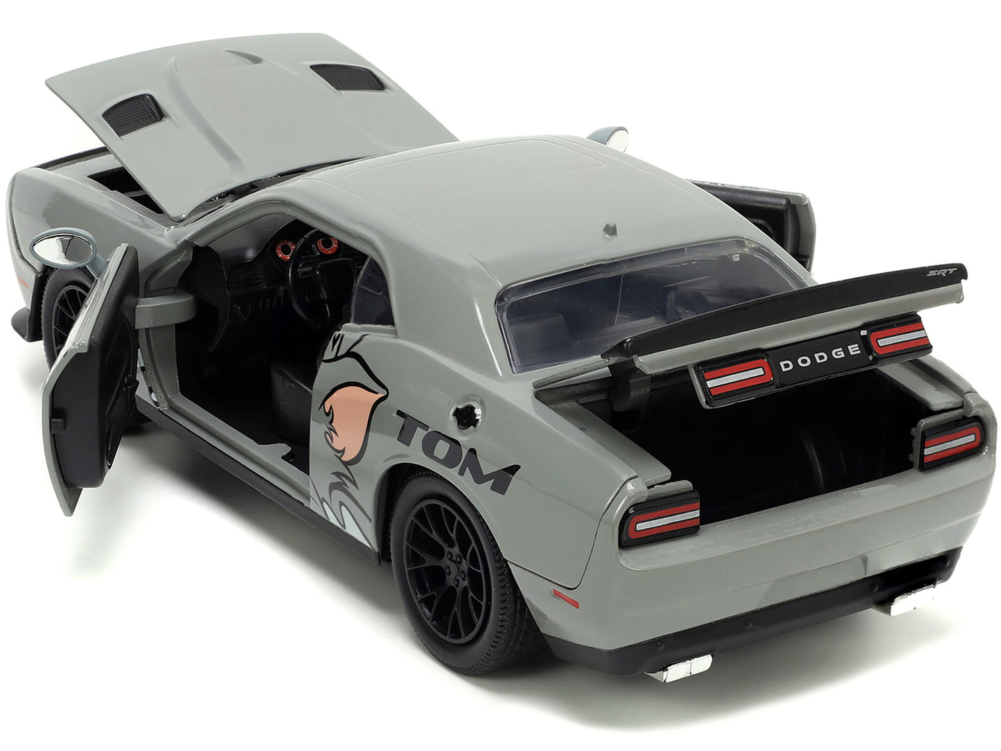 2015 Dodge Challenger Hellcat Gray with "Tom" Graphics and Jerry - Premium Movie/TV Series Models from Jada - Just $71.99! Shop now at Rapidvehicles