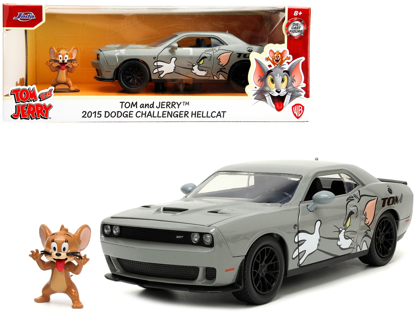 2015 Dodge Challenger Hellcat Gray with "Tom" Graphics and Jerry - Premium Movie/TV Series Models from Jada - Just $71.99! Shop now at Rapidvehicles