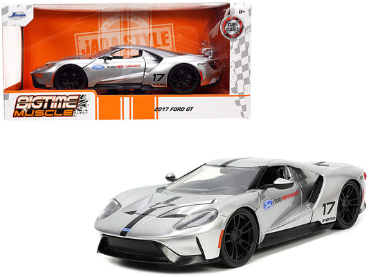 2017 Ford GT #17 Silver Metallic with Black Stripes "Ford Performance" "Bigtime Muscle" Series 1/24 Diecast Model Car by Jada free shipping USA