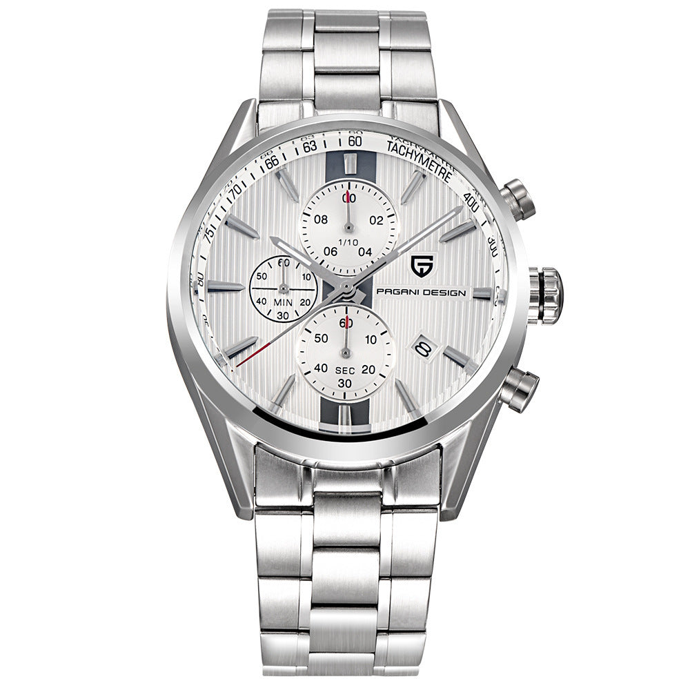 Color: Steel belt white - PAGANI DESIGN Casual Men's Quartz Watch - Premium Digital Watches from Rapidvehicles - Just $99.99! Shop now at Rapidvehicles