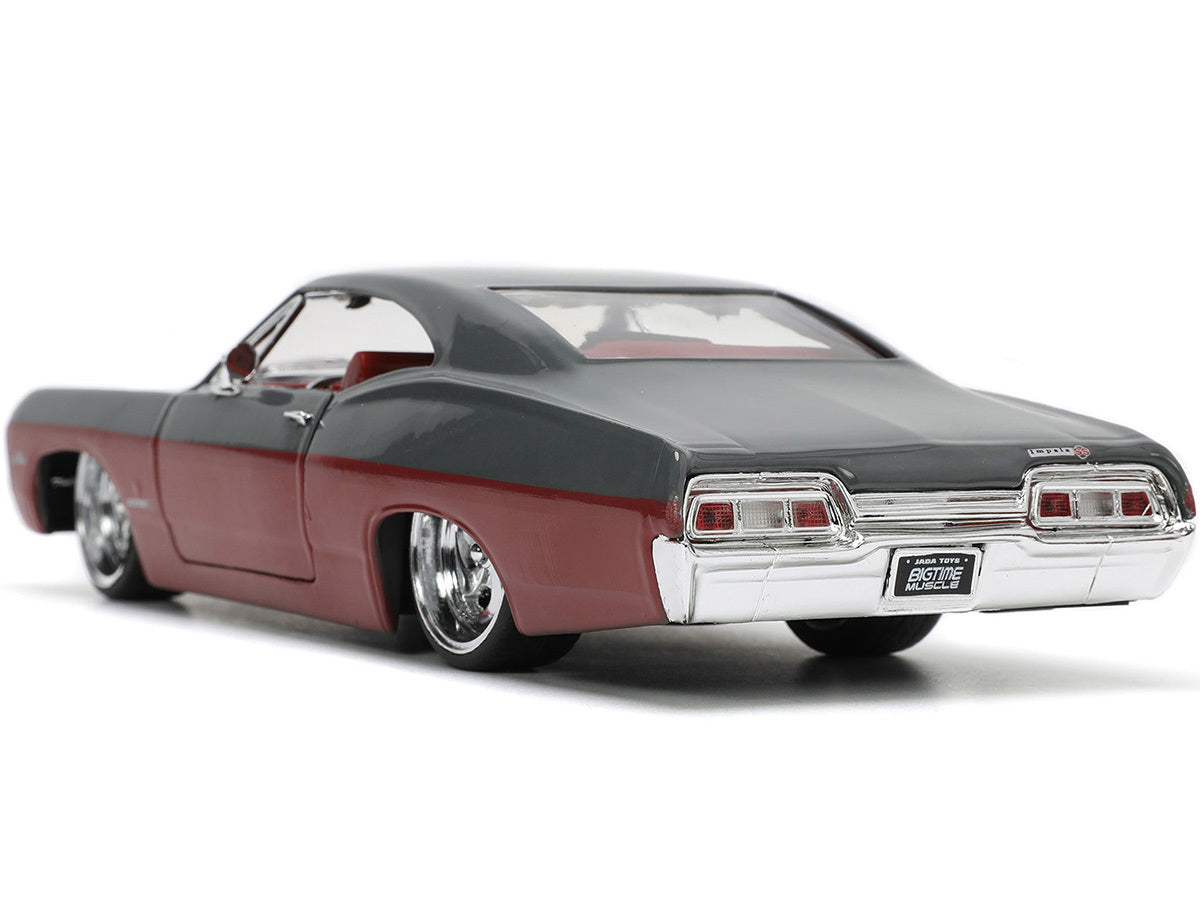 1967 Chevrolet Impala SS Gray and Burgundy with Burgundy Interior "Bigtime Muscle" Series 1/24 Diecast Model Car by Jada