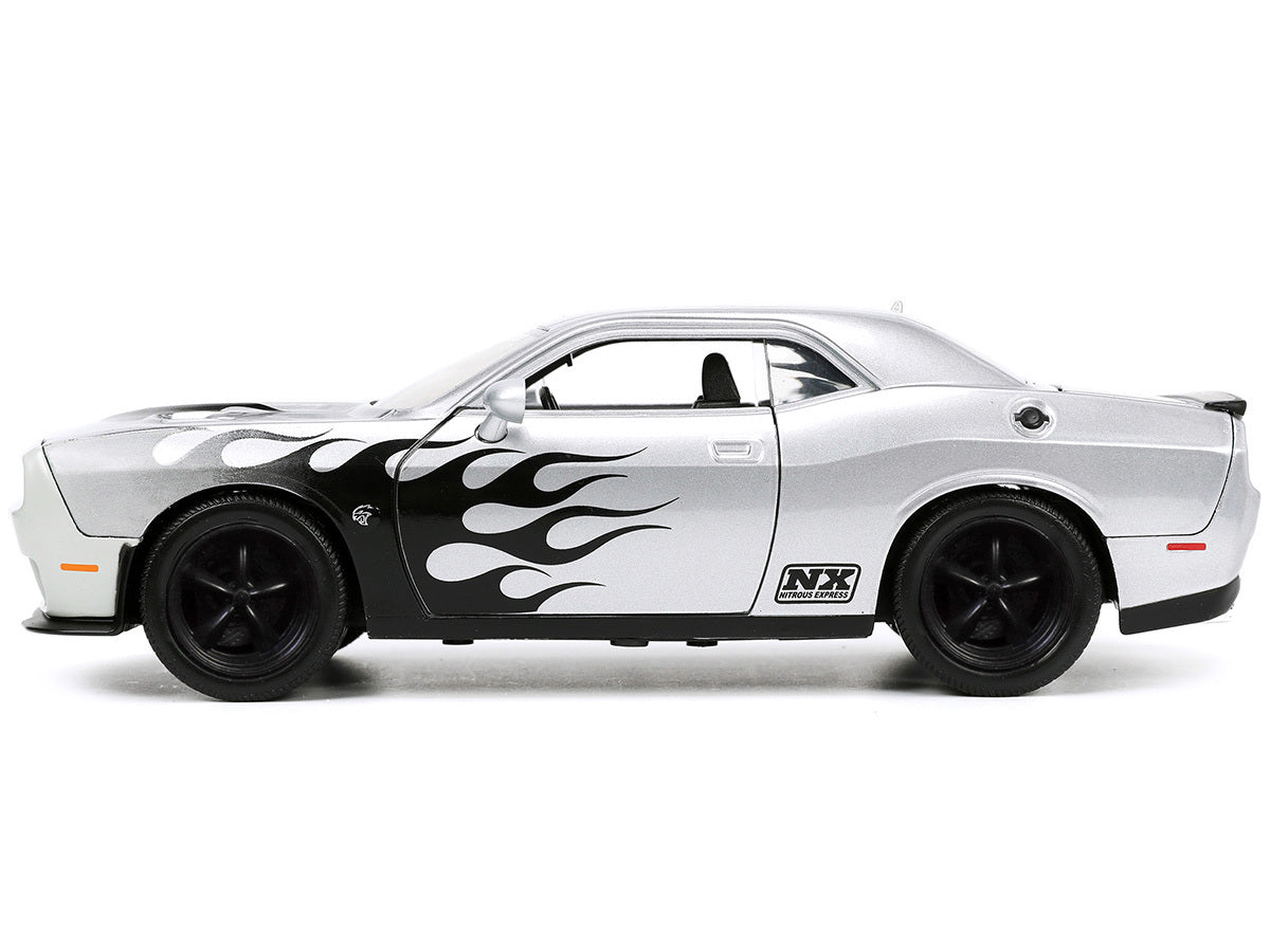 2015 Dodge Challenger SRT Hellcat Silver Metallic with Flames "Nitrous Express" "Bigtime Muscle" Series 1/24 Diecast Model Car by Jada - Premium Dodge Models from Jada - Just $40.03! Shop now at Rapidvehicles