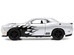 2015 Dodge Challenger SRT Hellcat Silver Metallic with Flames "Nitrous Express" "Bigtime Muscle" Series 1/24 Diecast Model Car by Jada - Premium Dodge Models from Jada - Just $44.99! Shop now at Rapidvehicles