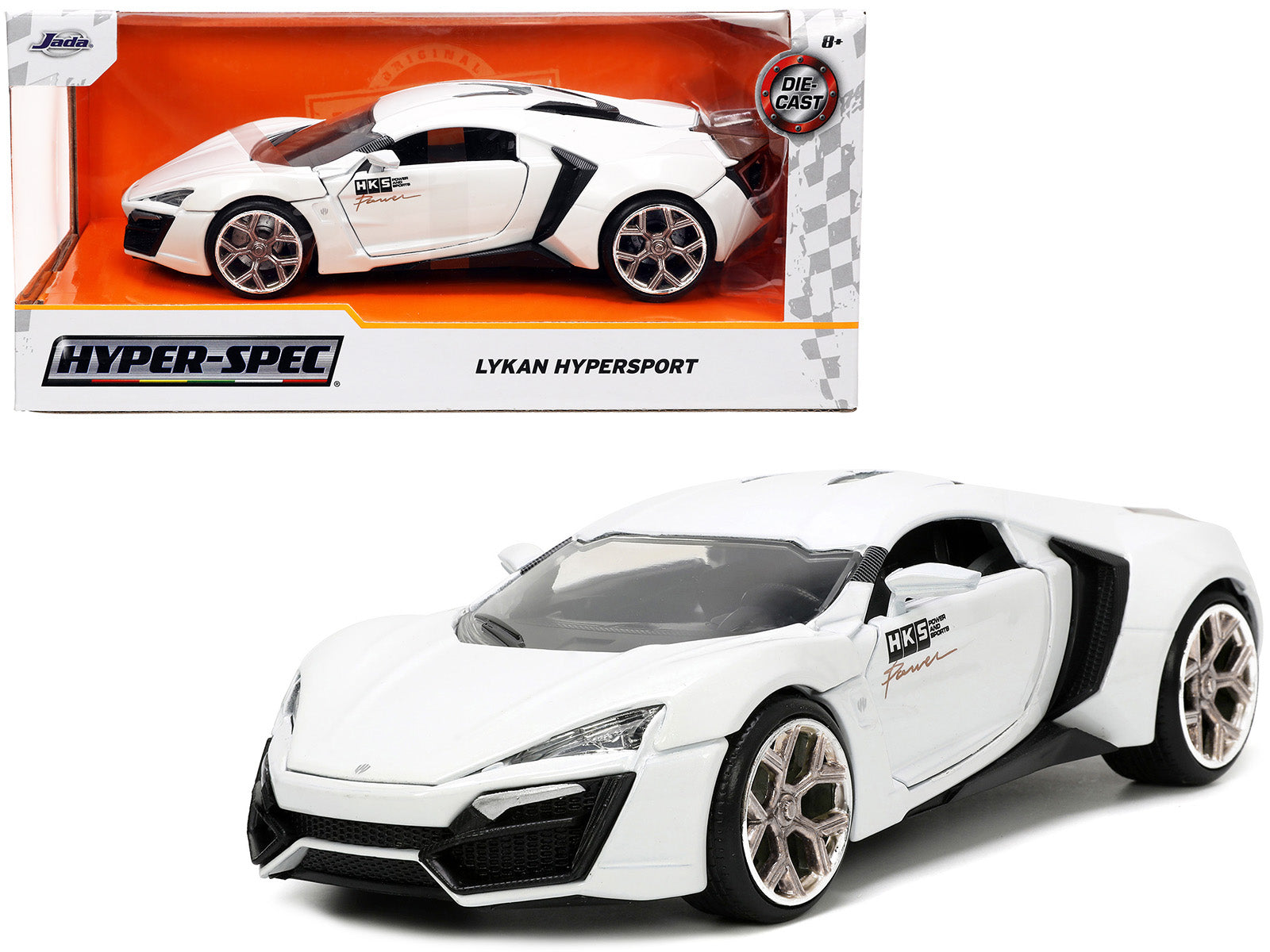 Lykan Hypersport White with Bronze Metallic Rear Spoiler "HKS" "Hyper-Spec" Series 1/24 Diecast Model Car by Jada free shipping USA