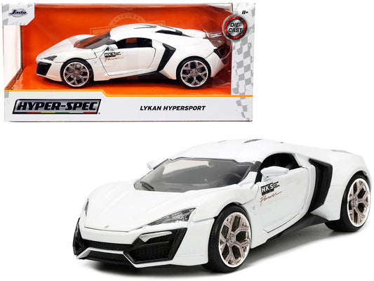 Lykan Hypersport White with Bronze Metallic Rear Spoiler "HKS" "Hyper-Spec" Series 1/24 Diecast Model Car by Jada free shipping USA