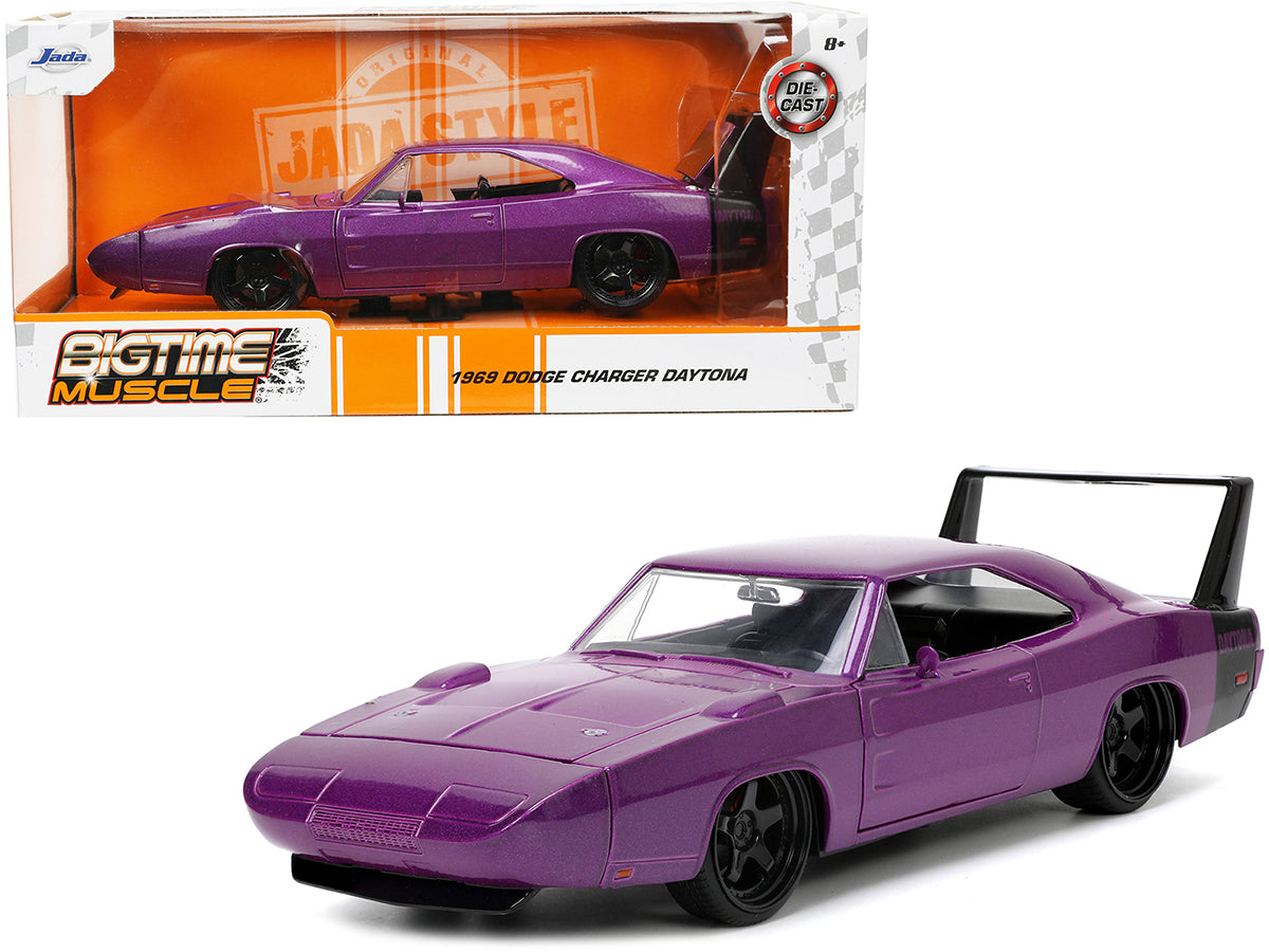 1969 Dodge Charger Daytona Purple Metallic with Black Tail Stripe "Bigtime Muscle" Series 1/24 Diecast Model Car by Jada free shipping USA