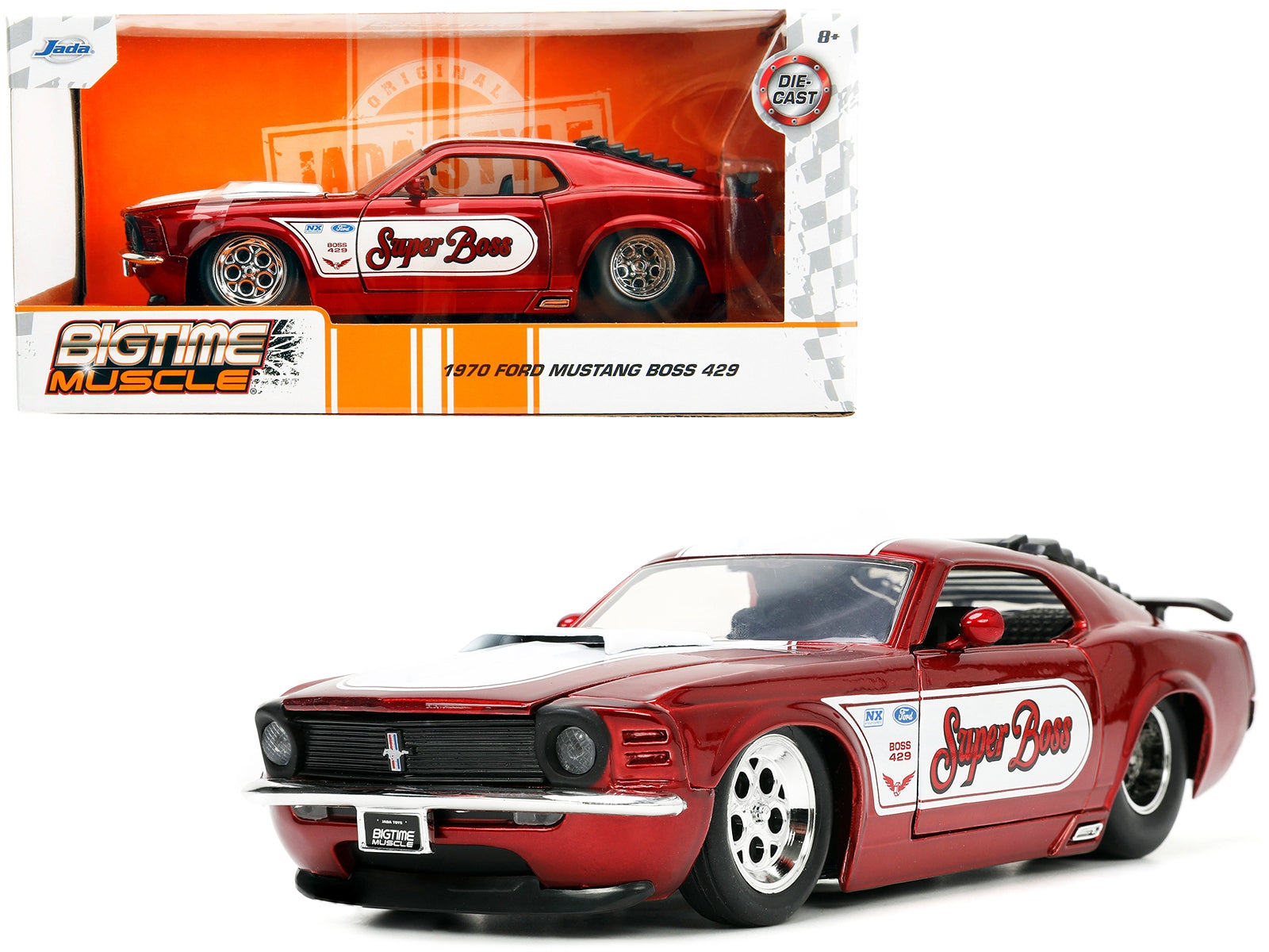 1970 Ford Mustang Boss 429 Candy Red with White Stripes "Super Boss" "Bigtime Muscle" Series 1/24 Diecast Model Car by Jada - Premium Mustang Models from Jada - Just $45.99! Shop now at Rapidvehicles