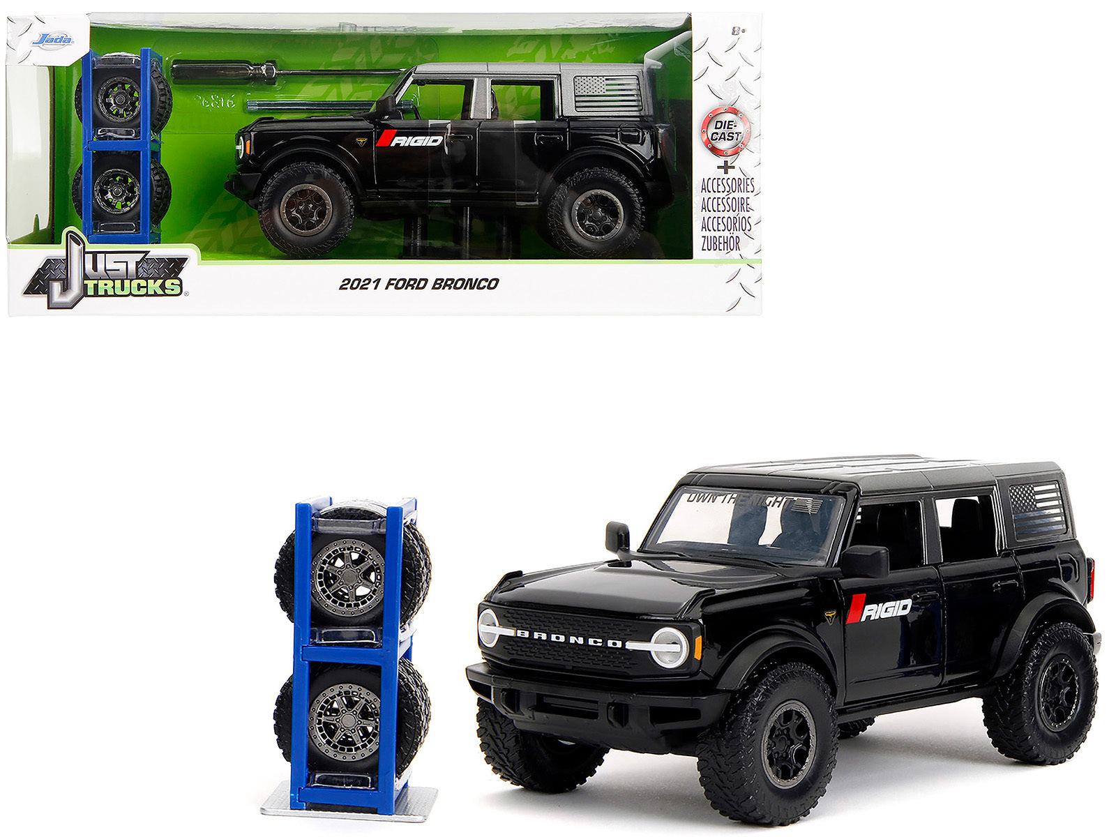 2021 Ford Bronco Badlands Black "Rigid" with Extra Wheels "Just Trucks" Series 1/24 Diecast Model Car by Jada - Premium Ford Models from Jada - Just $53.81! Shop now at Rapidvehicles