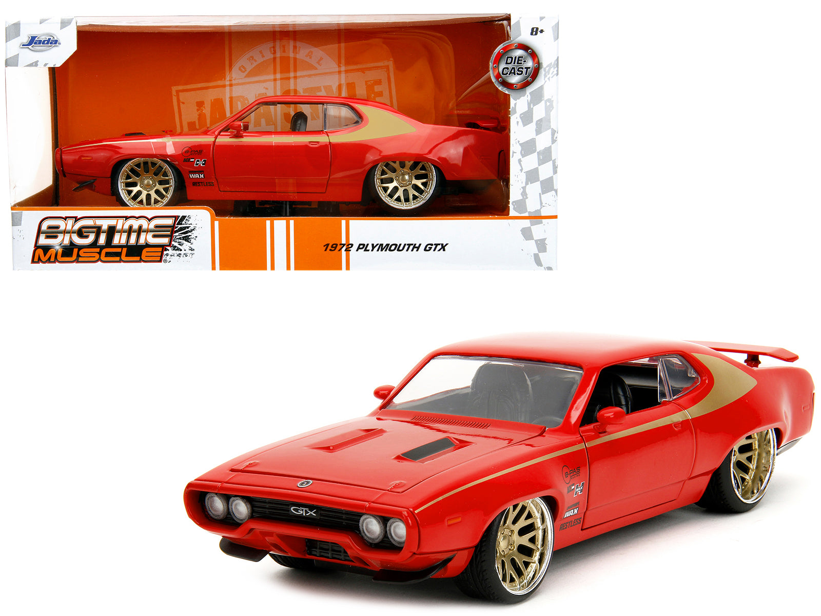 1972 Plymouth GTX Red with Gold Graphics "Bigtime Muscle" Series 1/24 Diecast Model Car by Jada free shipping USA
