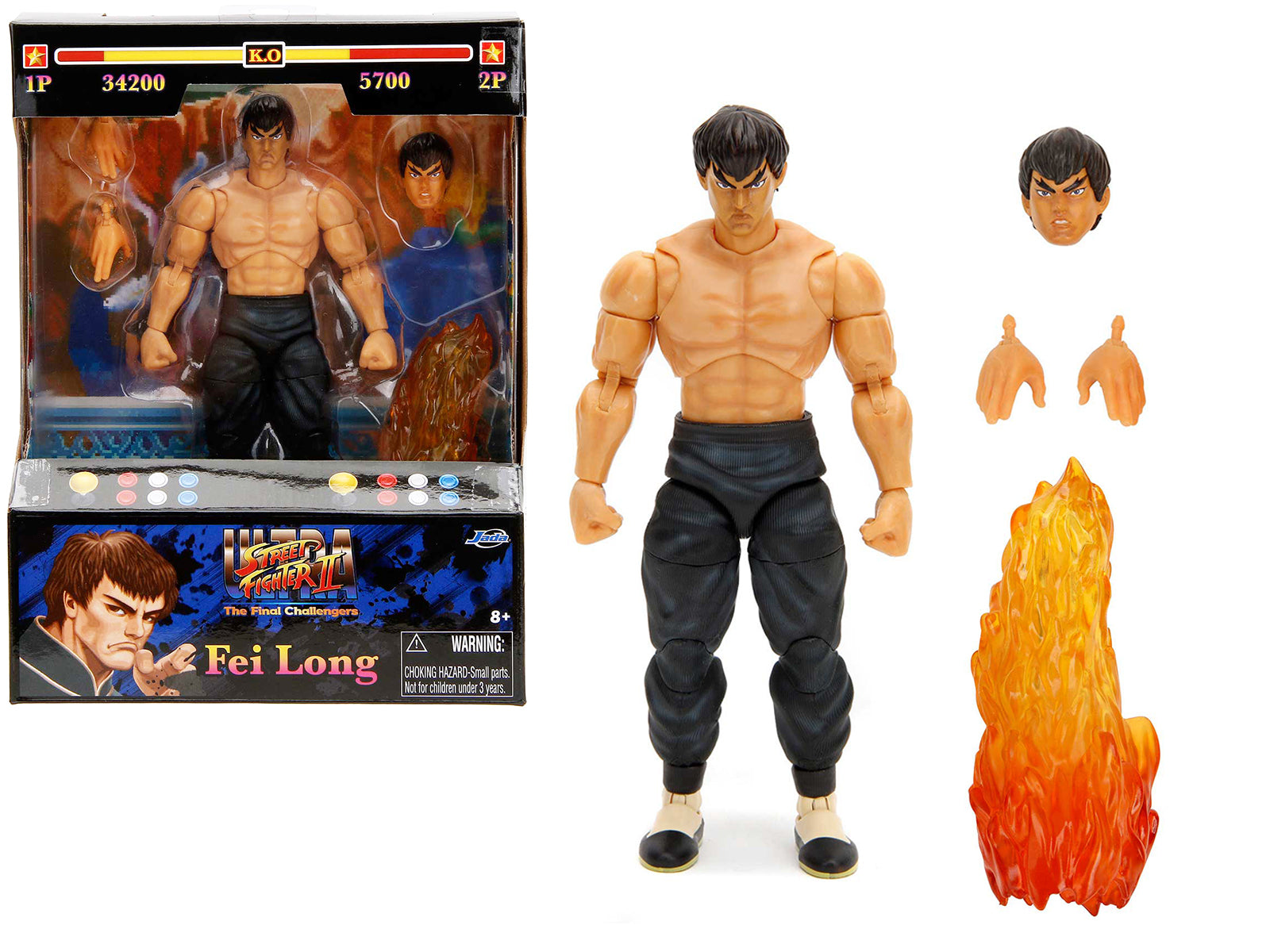 Fei Long 6" Moveable Figure with Accessories and Alternate Head and Hands "Ultra Street Fighter II: The Final Challengers" (2017) Video Game model by Jada free shipping USA