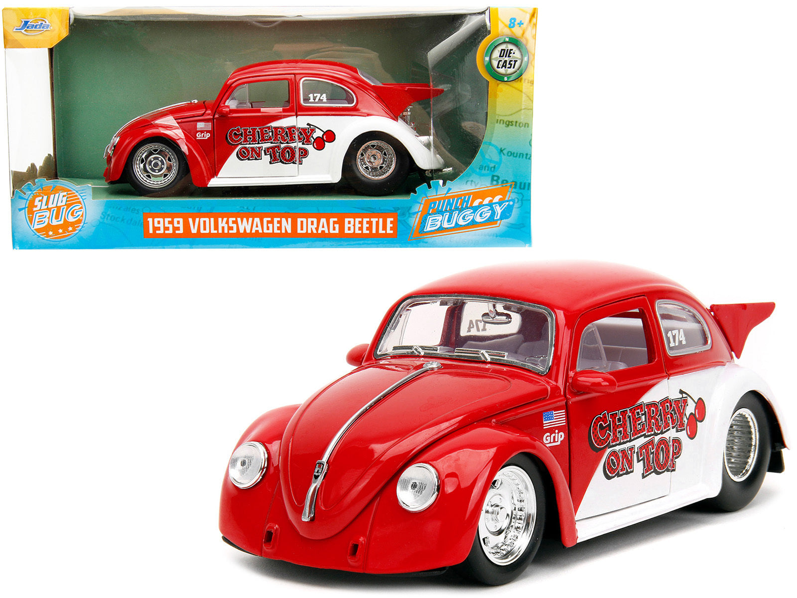 1959 Volkswagen Drag Beetle "Cherry on Top" Red and White "Punch Buggy" Series 1/24 Diecast Model Car by Jada - Premium Volkswagen Models from Jada - Just $54.76! Shop now at Rapidvehicles