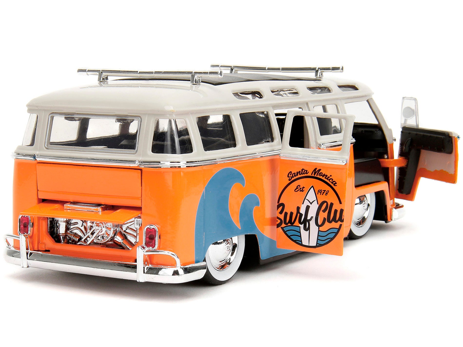 1962 Volkswagen Bus "Santa Monica Surf Club" Orange and White - Premium Volkswagen Models from Jada - Just $59.39! Shop now at Rapidvehicles