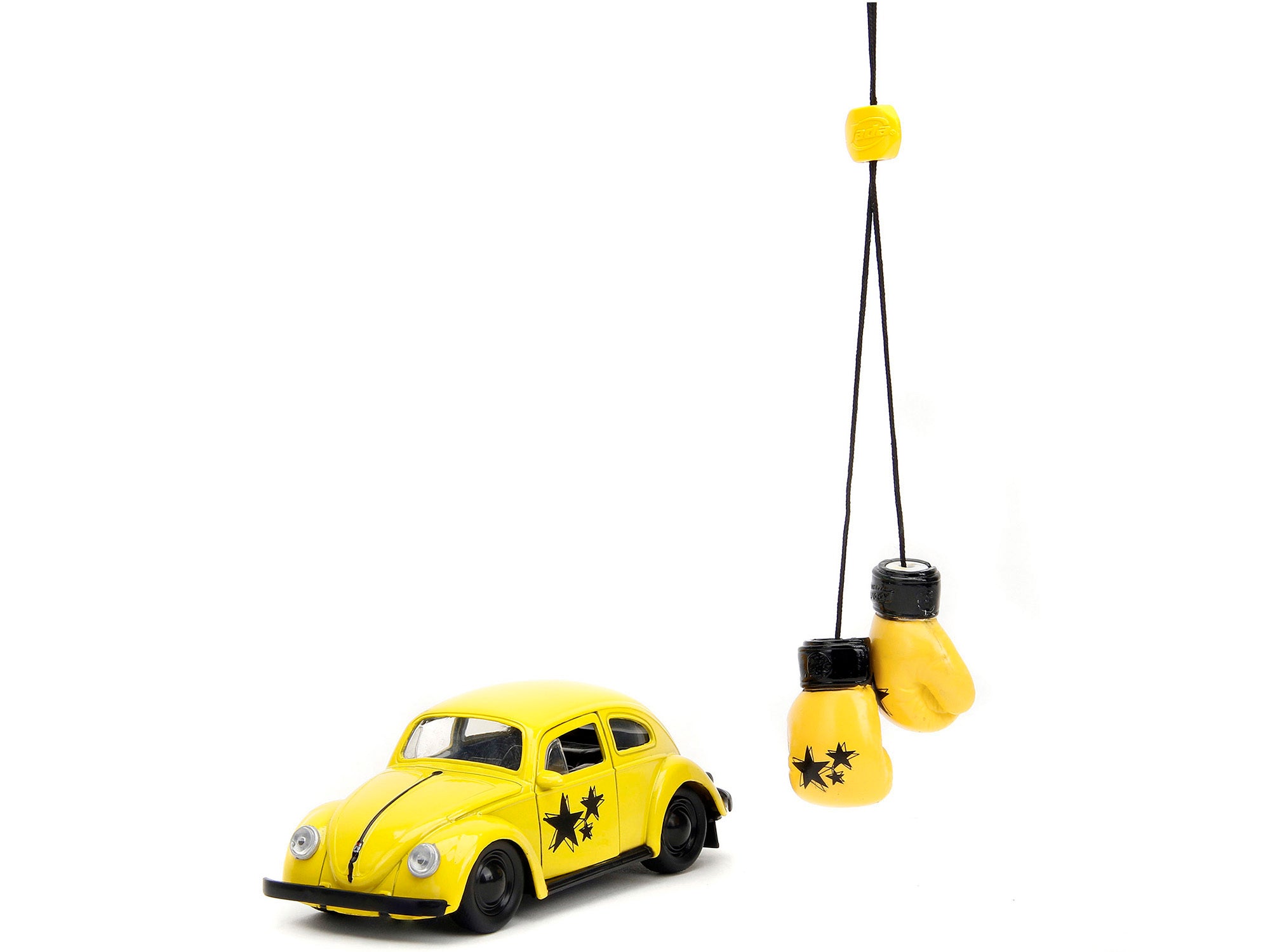 1959 Volkswagen Beetle Yellow with Black Graphics and Boxing Gloves Accessory "Punch Buggy" Series 1/32 Diecast Model Car by Jada