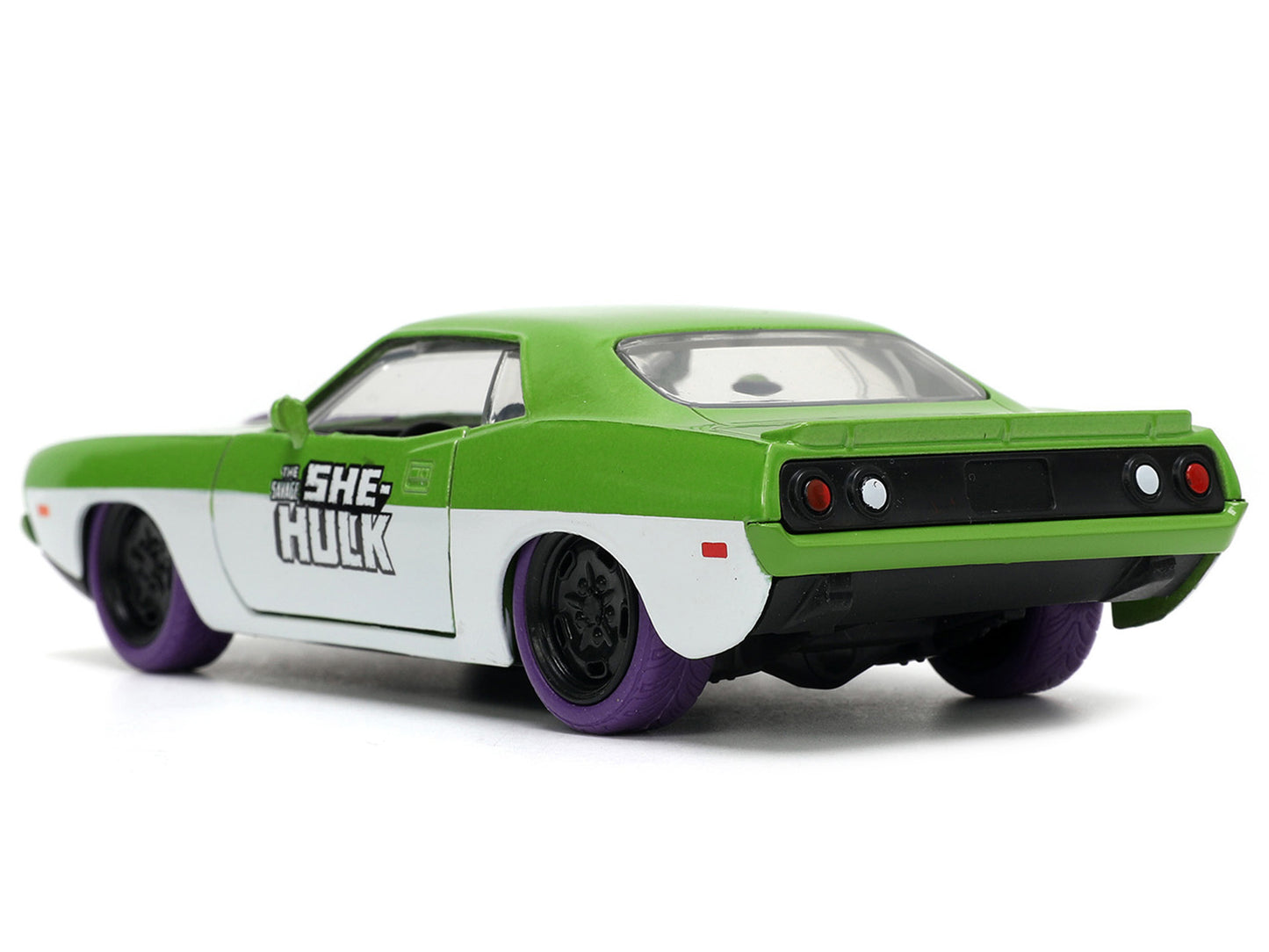 1973 Plymouth Barracuda Green Metallic and White and She-Hulk - Premium Plymouth Models from Jada - Just $29.99! Shop now at Rapidvehicles