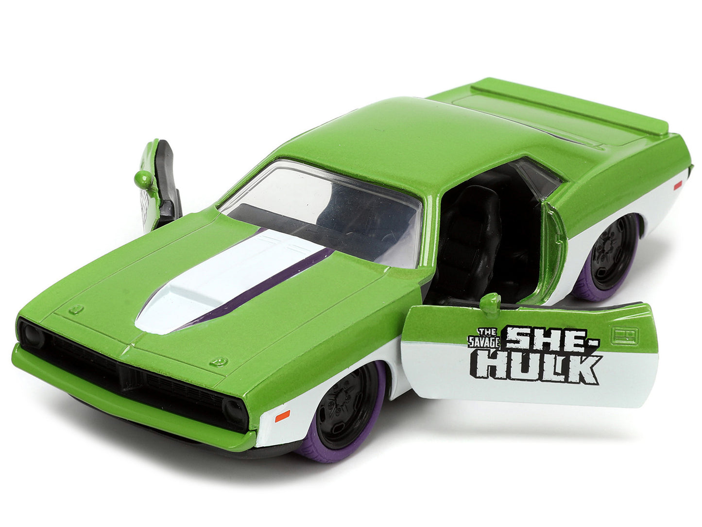 1973 Plymouth Barracuda Green Metallic and White and She-Hulk - Premium Plymouth Models from Jada - Just $29.99! Shop now at Rapidvehicles