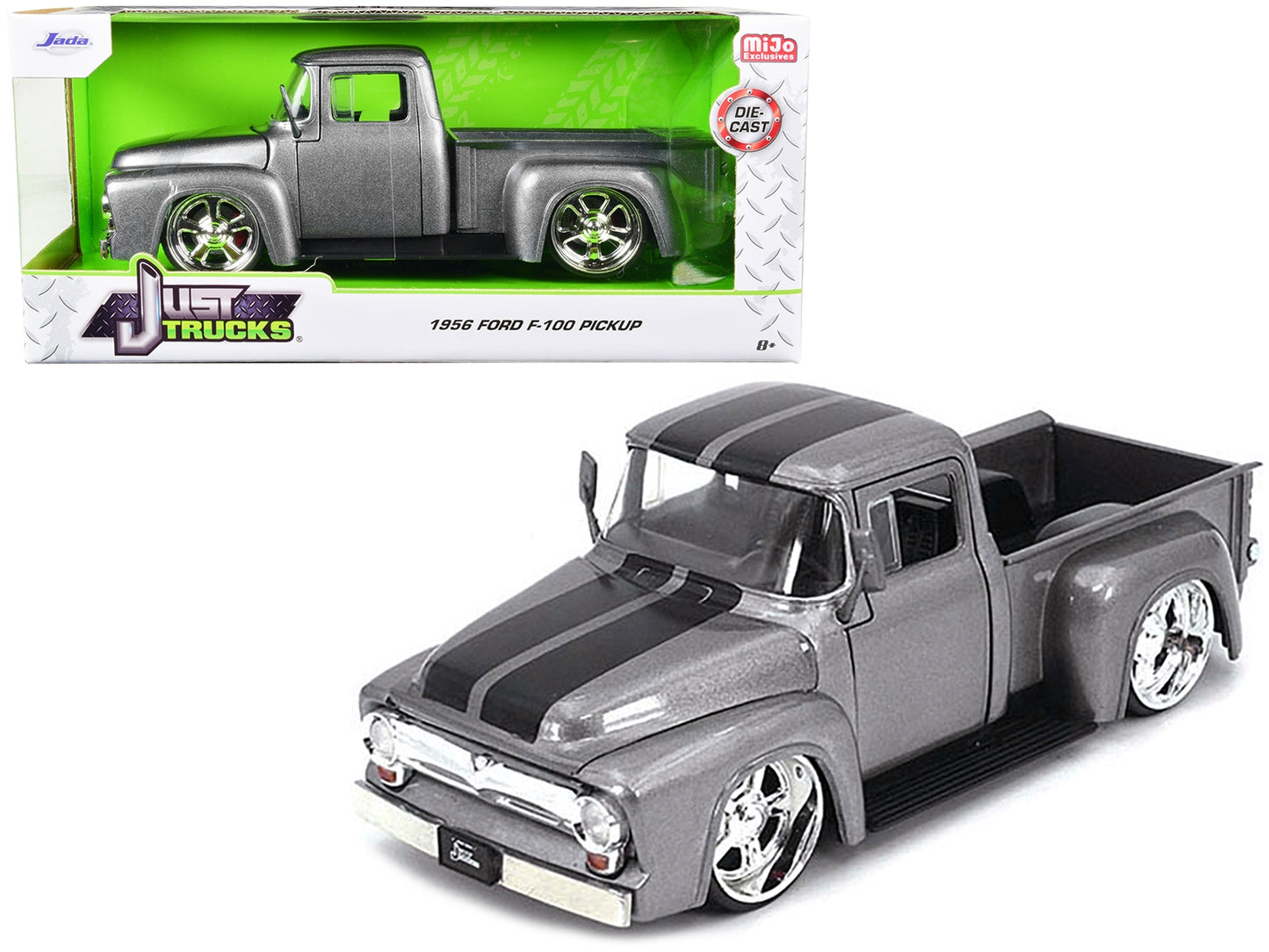 1956 Ford F-100 Pickup Truck Gray Metallic with Black Stripes