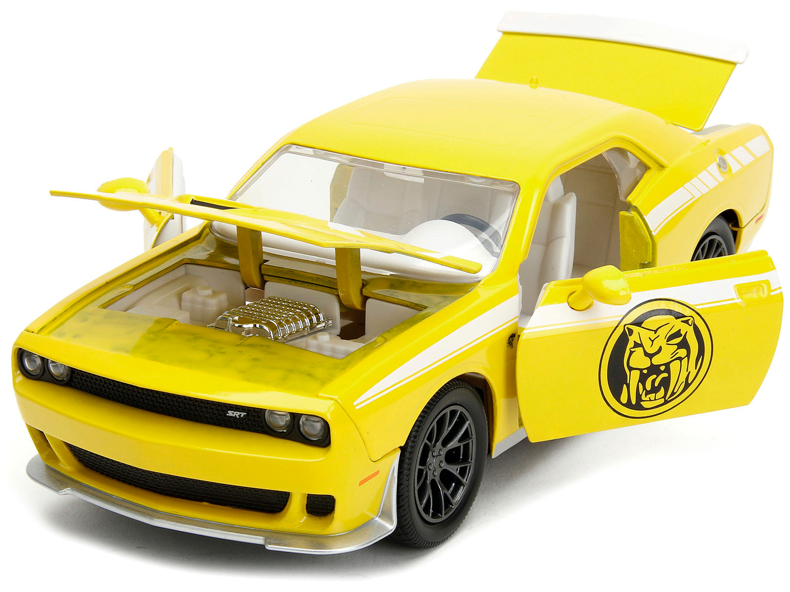 2015 Dodge Challenger SRT Hellcat Yellow with Graphics and Yellow Ranger Diecast Figure "Power Rangers" "Hollywood Rides" Series 1/24 Diecast Model Car by Jada - Premium Movie/TV Series Models from Jada - Just $53.99! Shop now at Rapidvehicles