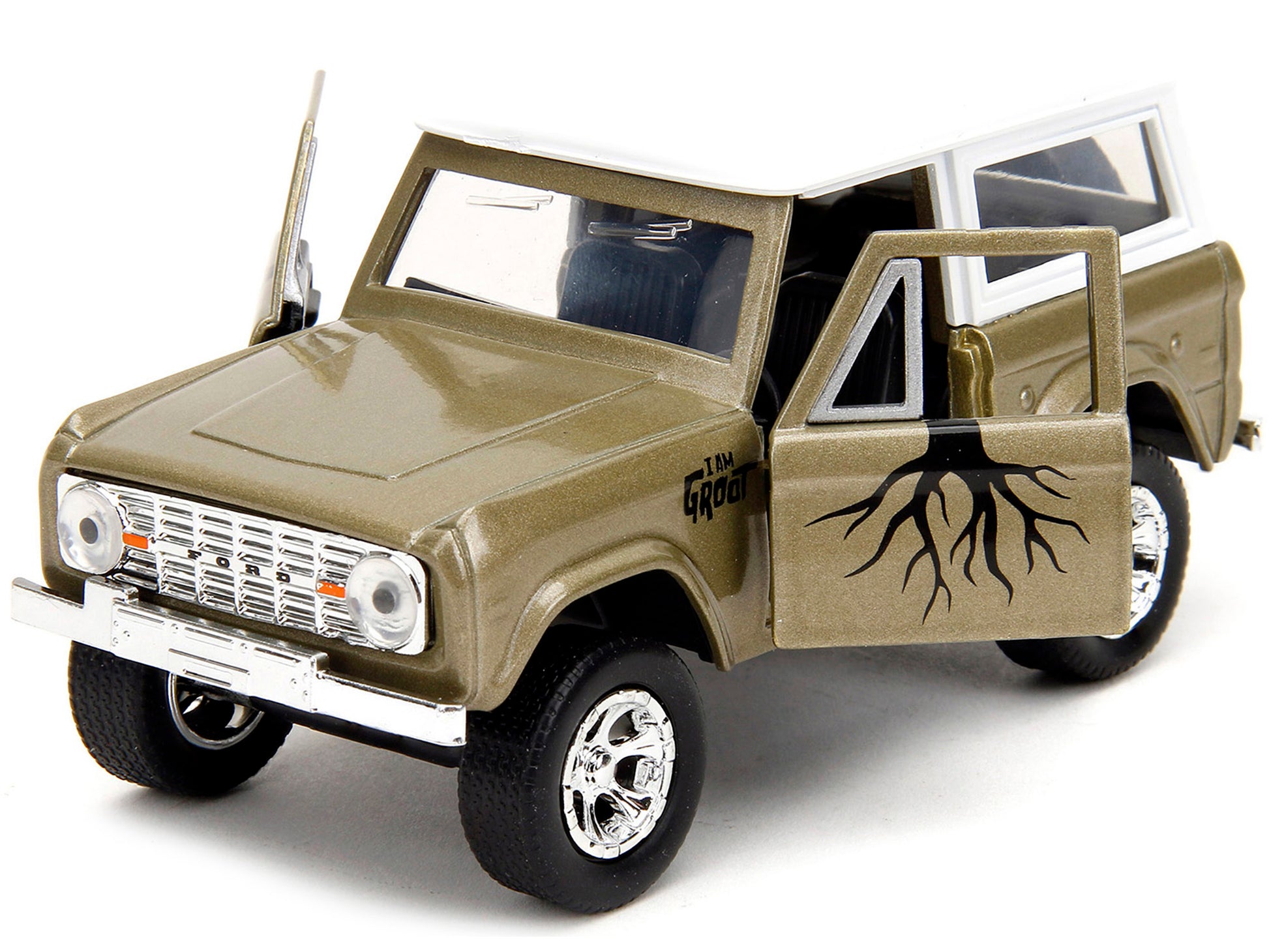 1973 Ford Bronco Gold Metallic with White Top and Groot Diecast - Premium Movie/TV Series Models from Jada - Just $32.39! Shop now at Rapidvehicles